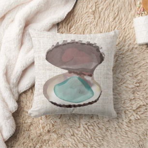 Coastal Oyster with Teal Sea Glass Cushion