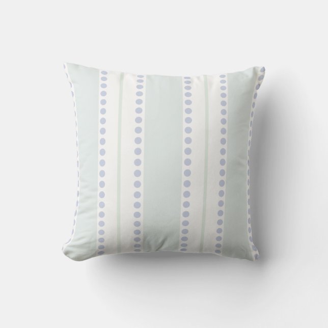Coastal Pale Green Pale Blue Polka Dots Stripes | Cushion (Front)
