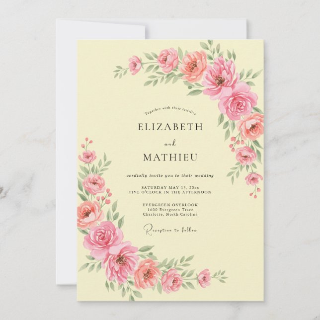Coastal Pale Yellow Peony Wedding Invitation (Front)