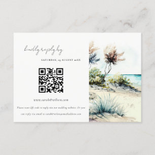 Coastal Palm Beach Seascape Wedding QR Code RSVP Enclosure Card