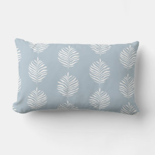 Coastal Palm Leaf Pattern Baby Blue Lumbar Cushion