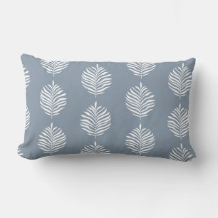 Coastal Palm Leaf Pattern Dusty Blue Lumbar Cushion