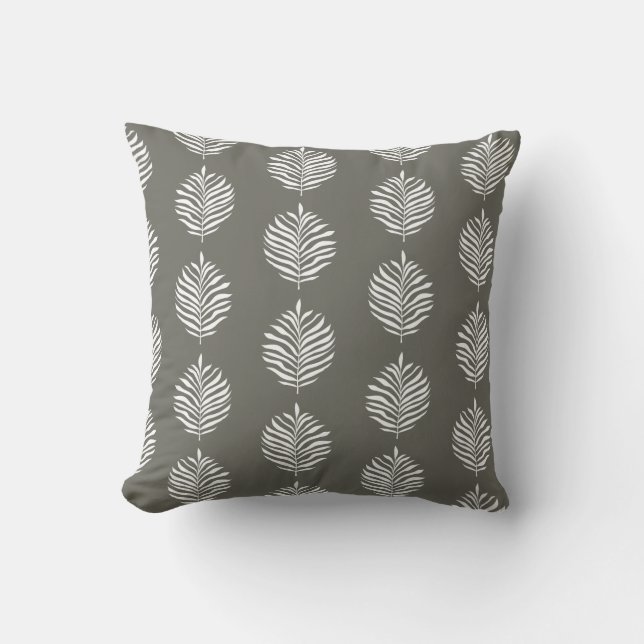 Coastal Palm Leaf Pattern Dusty Olive Cushion (Front)