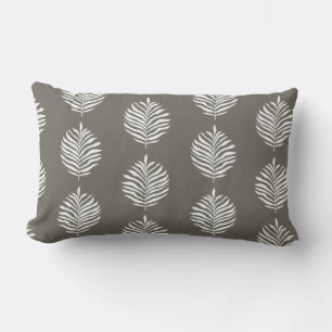 Coastal Palm Leaf Pattern Dusty Olive Lumbar Cushion