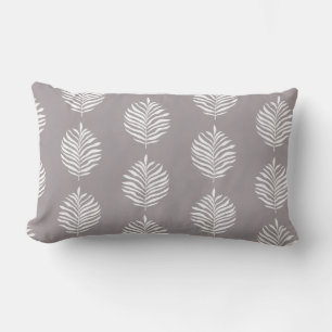 Coastal Palm Leaf Pattern Gull Gray Lumbar Cushion