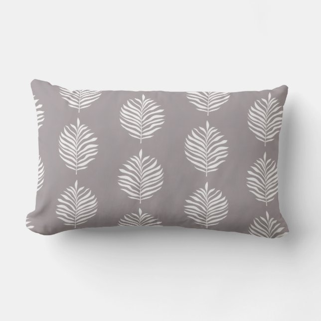 Coastal Palm Leaf Pattern Gull Grey Lumbar Cushion (Front)