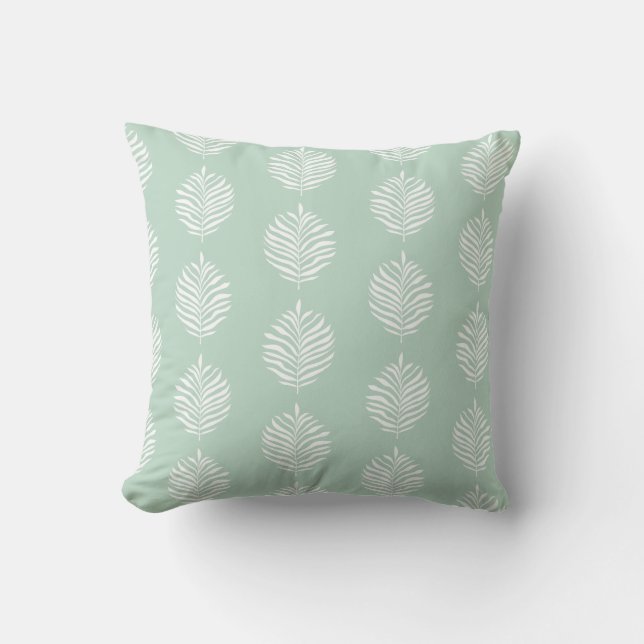 Coastal Palm Leaf Pattern Mist Jade Cushion (Front)