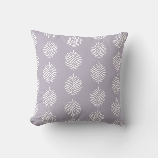 Coastal Palm Leaf Pattern Misty Lilac Cushion (Front)