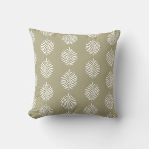 Coastal Palm Leaf Pattern Misty Olive Cushion