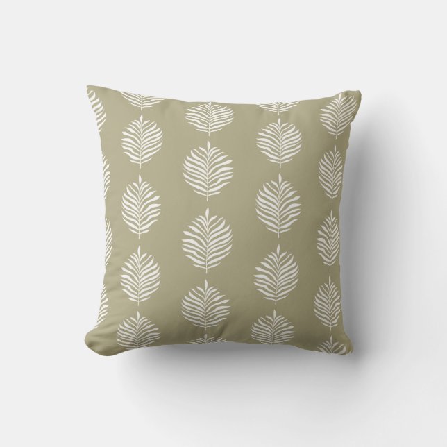Coastal Palm Leaf Pattern Misty Olive Cushion (Front)