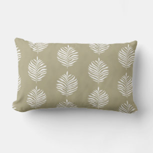 Coastal Palm Leaf Pattern Misty Olive Lumbar Cushion