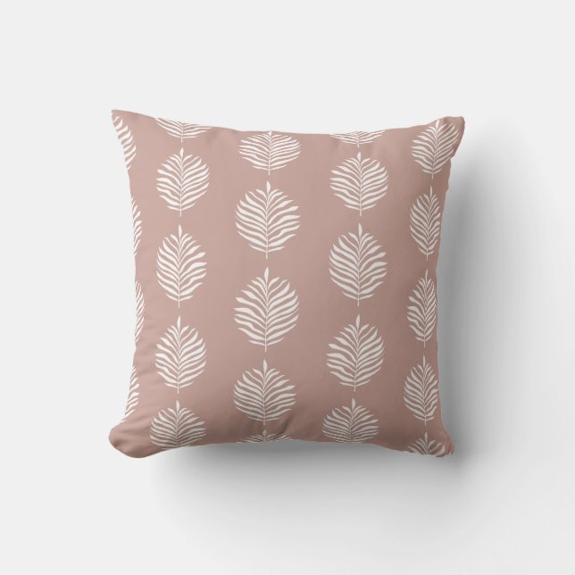 Coastal Palm Leaf Pattern Misty Rose Cushion (Front)