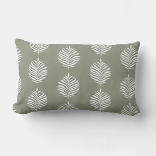 Coastal Palm Leaf Pattern Sage Green Lumbar Cushion