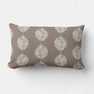 Coastal Palm Leaf Pattern Taupe Gray Lumbar Cushion