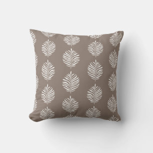 Coastal Palm Leaf Pattern Taupe Grey Cushion