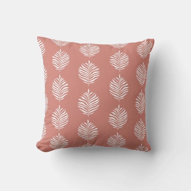 Coastal Palm Leaf Pattern TerraCotta Cushion (Front)