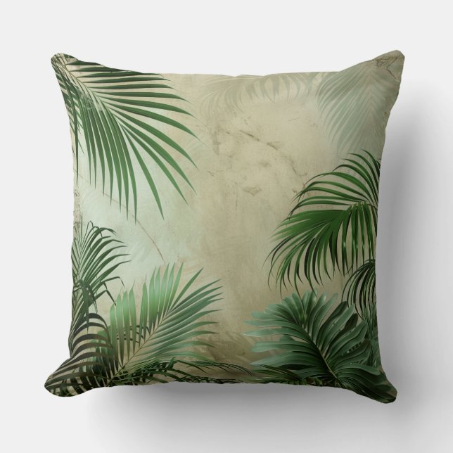Coastal Palm Leaf Tropical Art Cushion (Front)