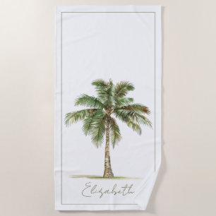 Coastal Palm Tree Personalised Beach Towel