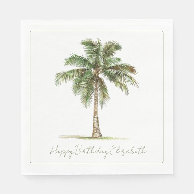 Coastal Palm Tree Personalised Napkin (Front)