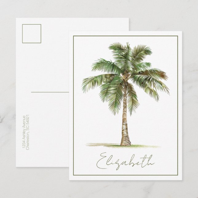 Coastal Palm Tree Personalised Postcard (Front/Back)