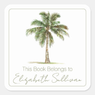 Coastal Palm Tree Personalized Bookplate Square Sticker