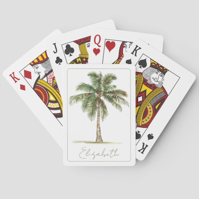 Coastal Palm Tree Personalized Playing Cards (Back)