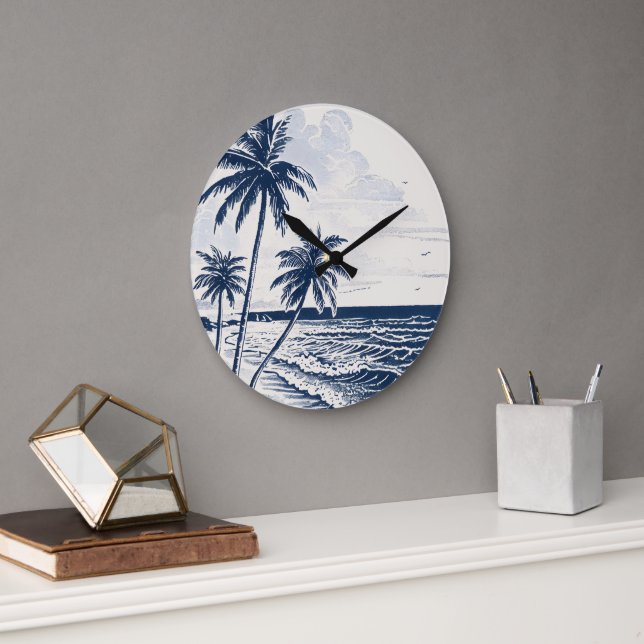 Coastal Palm Tree Wall Clock – Vintage Beach Art (Office)