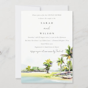 Coastal Palm Tree Watercolor Couples Shower Invite