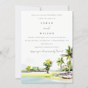 Coastal Palm Tree Watercolor Engagement Invite