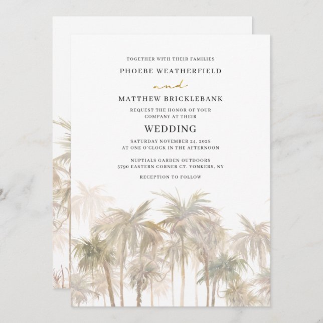Coastal Palm Trees Modern Destination Wedding Invitation (Front/Back)