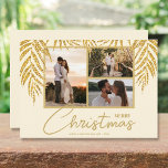 Coastal Palms Photo Collage Christmas Holiday Card<br><div class="desc">Three photos accented with faux glitter palm fronds on a cream background (see more colors in our store), these holiday Christmas photo cards have your names on the bottom in chic lettering. Select Matte for heaviest paper and High Definition for best photo resolution. ***ONE PHOTO design is done for you...</div>