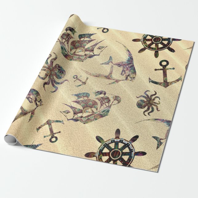 Coastal pattern on sand wrapping paper (Unrolled)