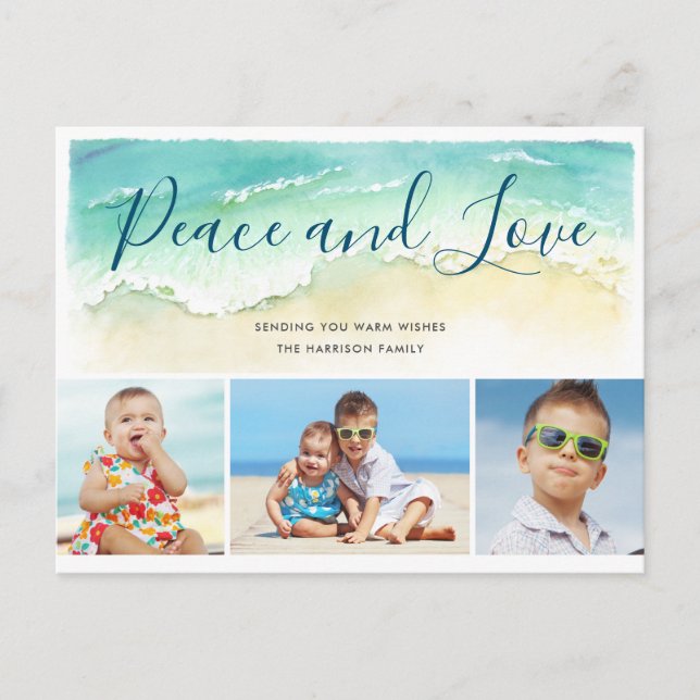 Coastal Peace & Love Holiday Photo Postcard (Front)