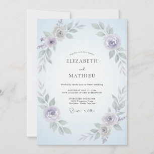 Coastal Periwinkle Leafy Wedding Invitation