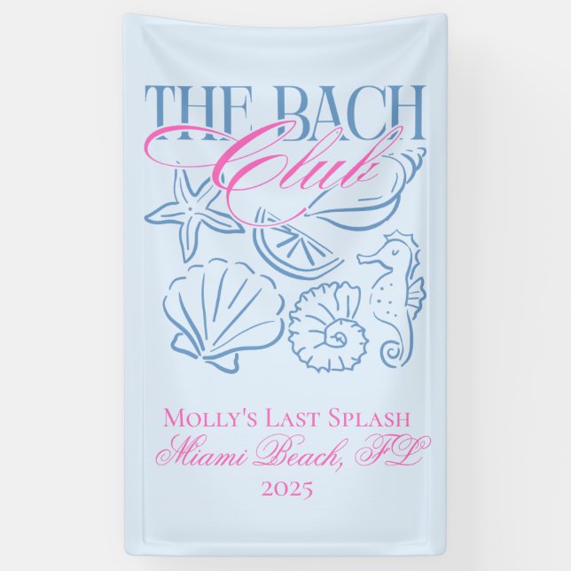 Coastal Pink and Blue Seashell Bachelorette Banner (Vertical)