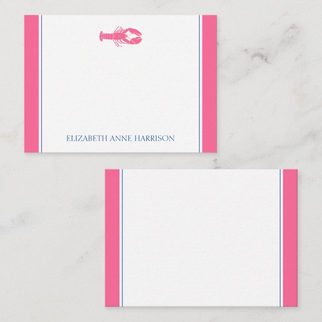 Coastal Pink and Navy Blue Lobster Personalised Card (Front/Back)