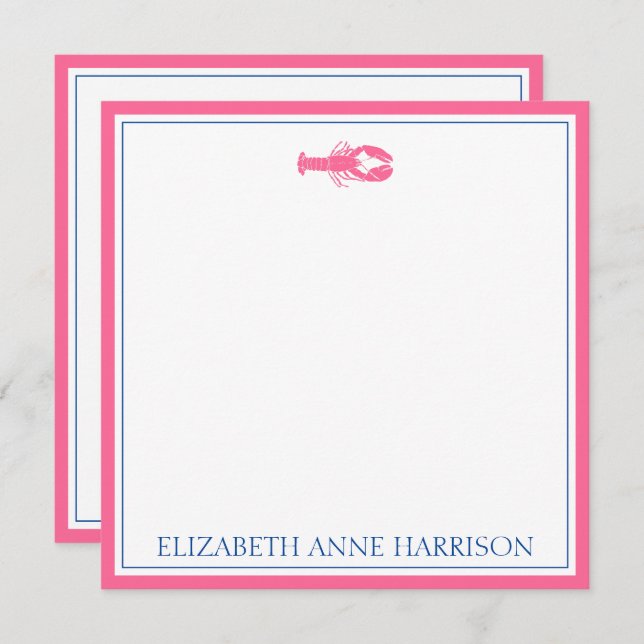 Coastal Pink and Navy Blue Lobster Personalised Card (Front/Back)