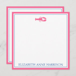 Coastal Pink and Navy Blue Lobster Personalised Card