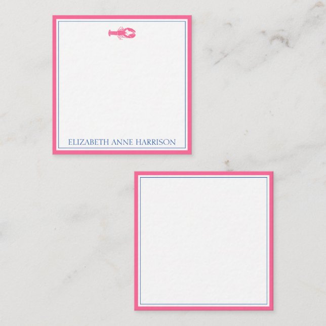 Coastal Pink and Navy Blue Lobster Personalised Card (Front/Back)