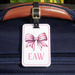Coastal Pink and White Watercolor Bow Monogram Luggage Tag