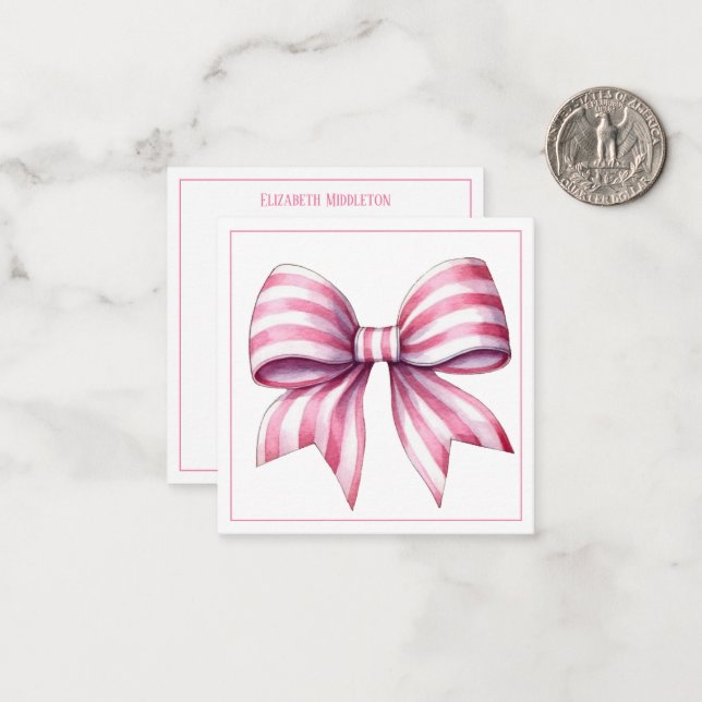 Coastal Pink and White Watercolor Bow Personalised Card (Front/Back In Situ)