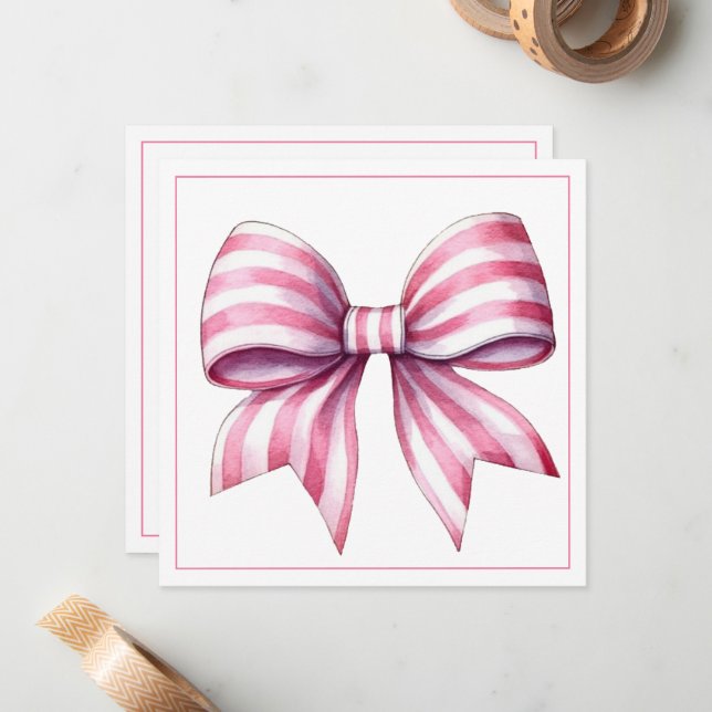 Coastal Pink and White Watercolor Bow Personalised Card (Front/Back In Situ)