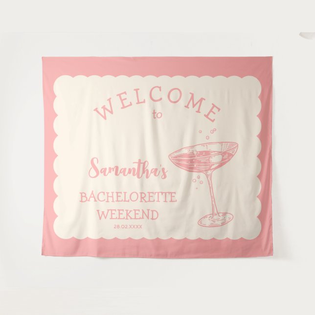 Coastal Pink Bachelorette Party Backdrop Cocktail Tapestry (Front (Horizontal))