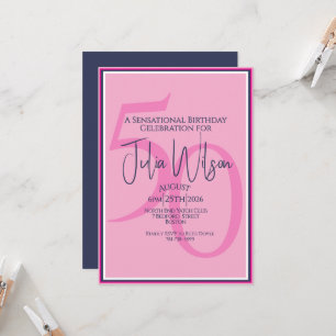 Coastal Pink Navy 50th Birthday Invitation