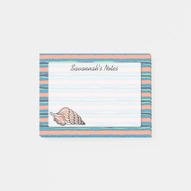 Coastal Pink Seashell Custom Name Post-it Notes (Front)