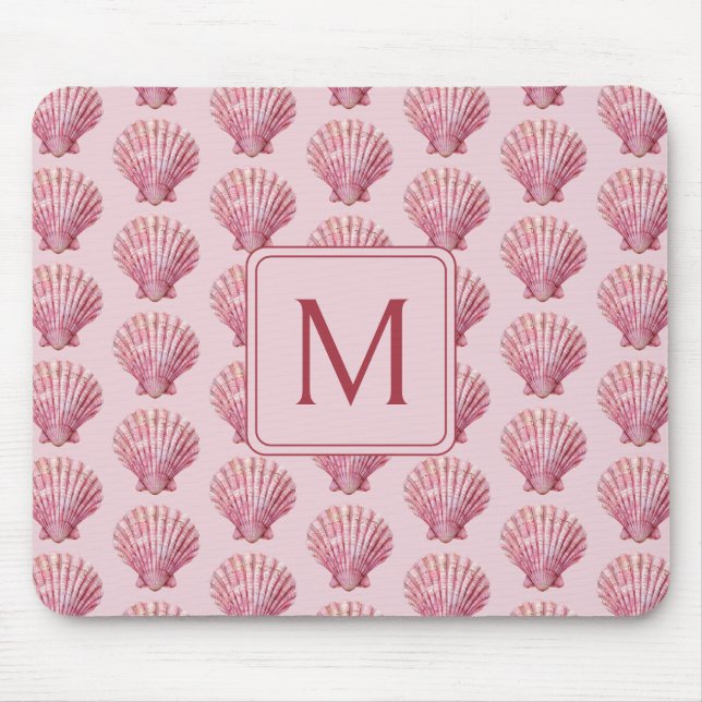 Coastal Pink Seashell Monogram Mouse Mat (Front)