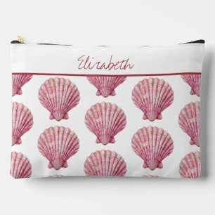 Coastal Pink Seashell on White Personalised Accessory Pouch