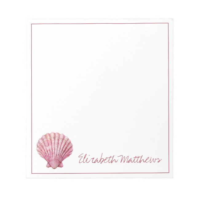 Coastal Pink Seashell on White Personalised Notepad (Front)