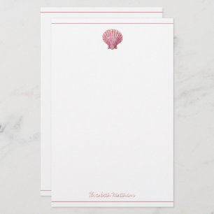 Coastal Pink Seashell on White Personalised Stationery