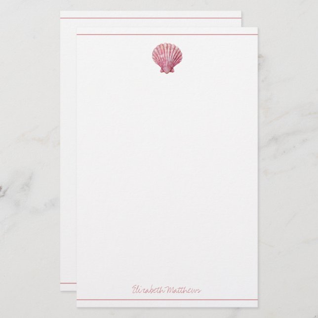 Coastal Pink Seashell on White Personalised Stationery (Front/Back)